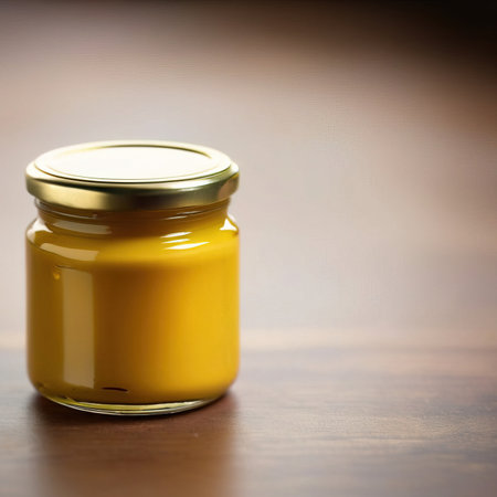 Jar of mustard condiment, blank empty generic product packagin mockupの素材