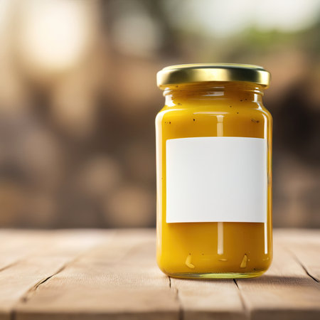 Jar of mustard condiment, blank empty generic product packagin mockupの素材