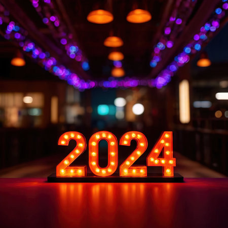 LED bright light display showing new year 2024の素材