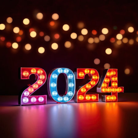 LED bright light display showing new year 2024の素材