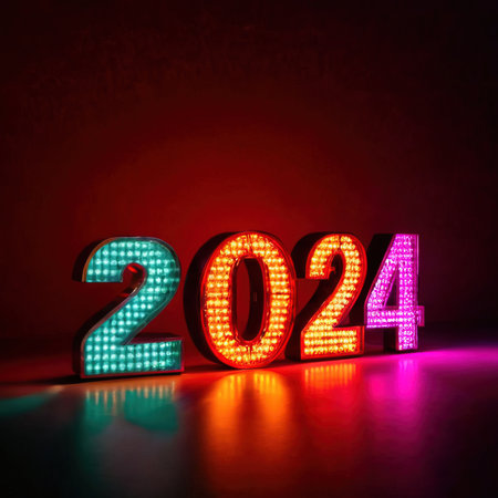 LED bright light display showing new year 2024の素材