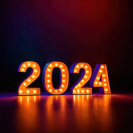 LED bright light display showing new year 2024の素材