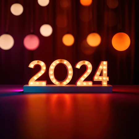 LED bright light display showing new year 2024の素材