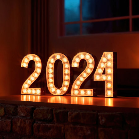LED bright light display showing new year 2024の素材