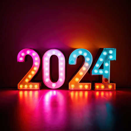 LED bright light display showing new year 2024の素材