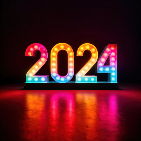 LED bright light display showing new year 2024の素材