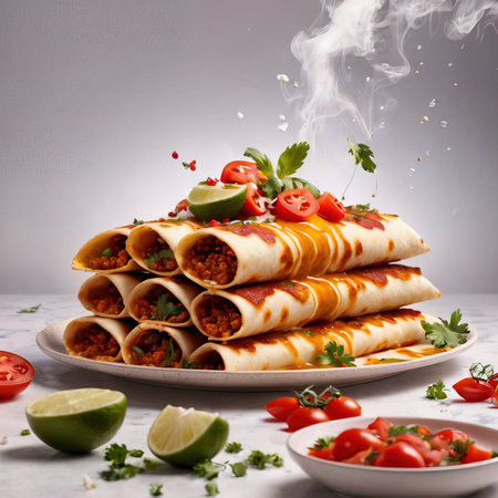 Enchilada wraps, traditional Mexican cookingの素材