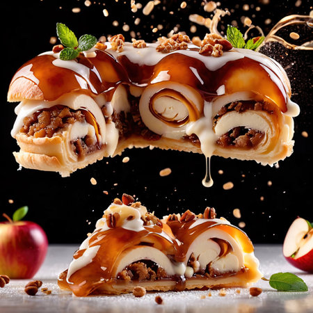 Apple strudel, traditional German baked fruit pastry dessertの素材