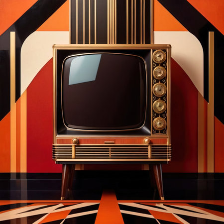 Elegant old television, vintage retro art deco style illustrationの素材