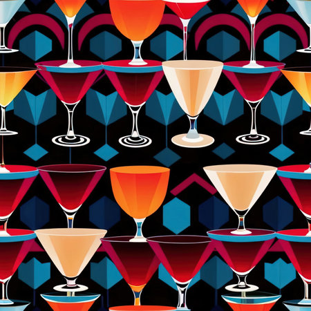 Martini cocktails, alcoholic drinks retro vintage elegant art deco style illustrationの素材