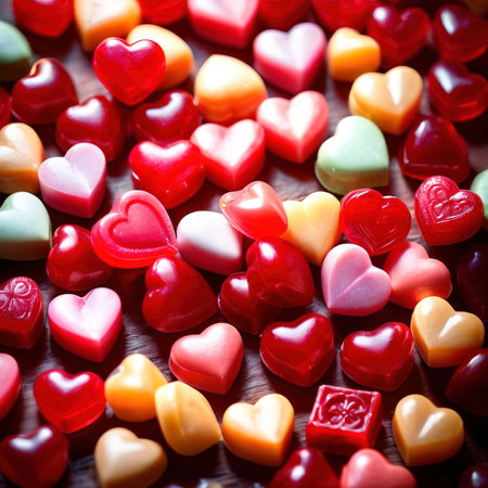 Heart shaped hard candies to celebrate romance, love and Valentine's dayの素材