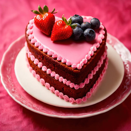 Heart shaped cake, a special treat to celebrate romance, love and Valentine's dayの素材