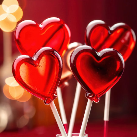 Heart shaped lollipops, a sweet treat to celebrate romance, love and Valentine's dayの素材
