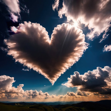 Heart shaped clouds, symbolizing hope of love and romance to celebrate Valentine's Dayの素材