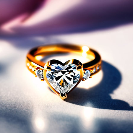 Heart shaped engagement ring, symbolizing commitment and precious love and romance to celebrate Valentine's Dayの素材