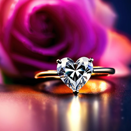 Heart shaped engagement ring, symbolizing commitment and precious love and romance to celebrate Valentine's Dayの素材