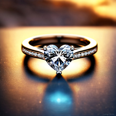 Heart shaped engagement ring, symbolizing commitment and precious love and romance to celebrate Valentine's Dayの素材
