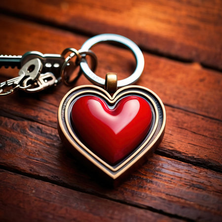 Heart shaped keychain with keys, symbolizing unlocking of love and romance to celebrate Valentine's Dayの素材