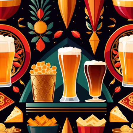 Beer and snacks,  classic retro vintage art deco style illustrationの素材