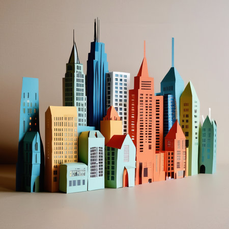 City, syscraper buildings made of paper, traditional papercut paper crafted handmade decorationの素材