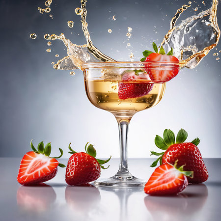 Champagne and strawberries, luxury alcohol drinkの素材