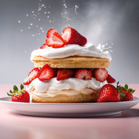 Strawberry shortcake, sweet dessert with berries and creamの素材