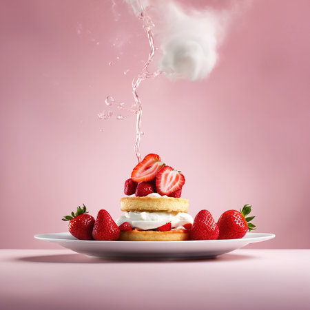 Strawberry shortcake, sweet dessert with berries and creamの素材