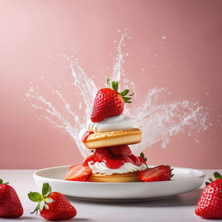 Strawberry shortcake, sweet dessert with berries and creamの素材