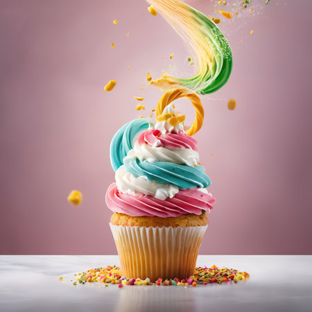 Rainbow cake, colorful multicolored bright dessert, fun for parties and kidsの素材