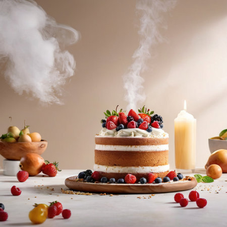 Birthday cake, celebratory cake for festive birthday celebrationの素材