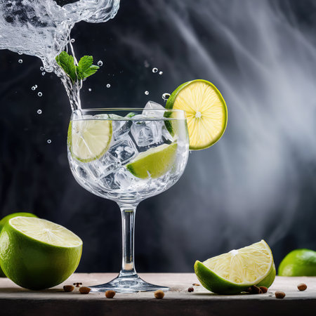 Gin and Tonic cocktail, mixed alcoholic drink served in glassの素材