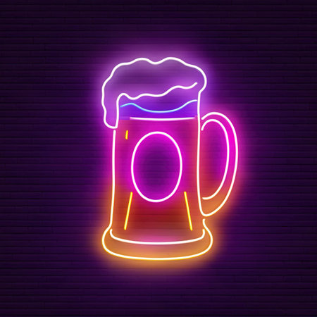 Beer alcoholic drink, retro neon sign, bright electric light signageの素材