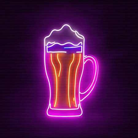 Beer alcoholic drink, retro neon sign, bright electric light signageの素材