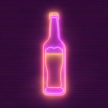 Beer alcoholic drink, retro neon sign, bright electric light signageの素材