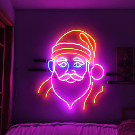 Santa Clause, Christmas seasonal icon, retro neon sign, bright electric light signageの素材