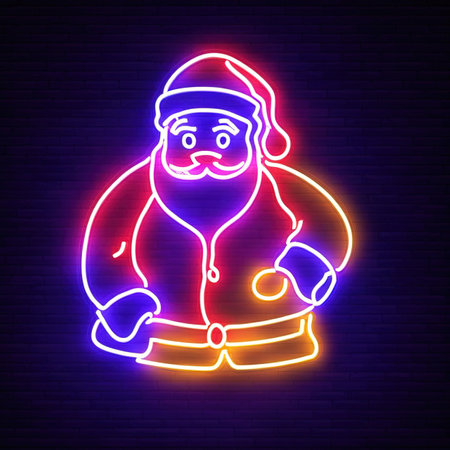 Santa Clause, Christmas seasonal icon, retro neon sign, bright electric light signageの素材