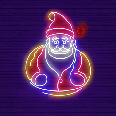 Santa Clause, Christmas seasonal icon, retro neon sign, bright electric light signageの素材