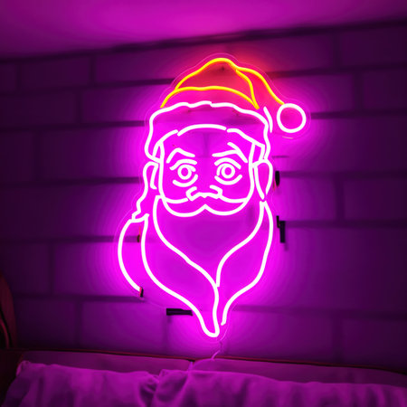 Santa Clause, Christmas seasonal icon, retro neon sign, bright electric light signageの素材