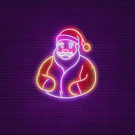 Santa Clause, Christmas seasonal icon, retro neon sign, bright electric light signageの素材
