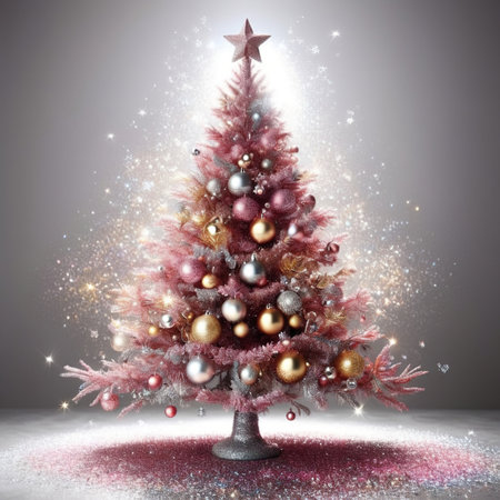 Christmas tree, seasonal xmas holiday icon, sparkling glitter effectの素材