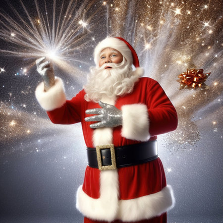 Santa Claus, seasonal xmas holiday icon, sparkling glitter effectの素材