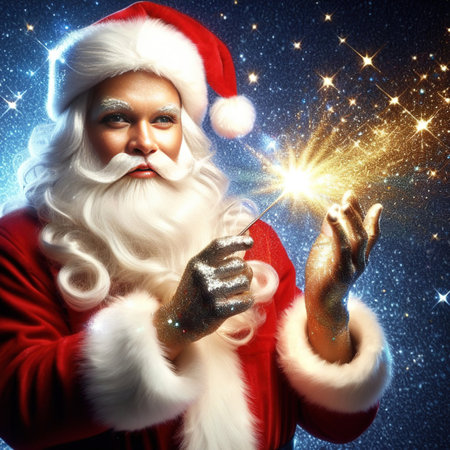 Santa Claus, seasonal xmas holiday icon, sparkling glitter effectの素材