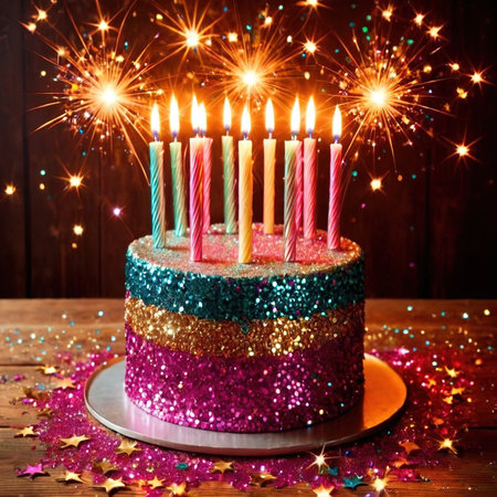 Birthday cake, festive party sparkling glitter effectの素材