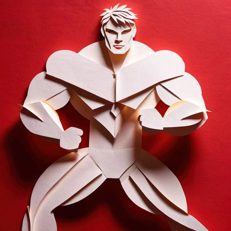 Fitness muscular athlete, traditional design made of paper, traditional papercut paper crafted handmade decoration children illustrationの素材