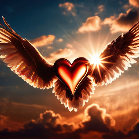 Heart with wings, flying in sky, romantic love soaringの素材