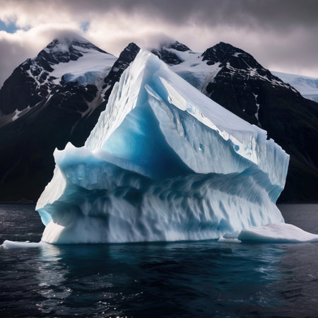 Iceberg, frozen ice on sea, showing hidden risk and dangerの素材