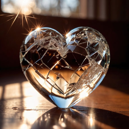 Shattered, broken heart made from glass, fragile romantic relationship that failedの素材