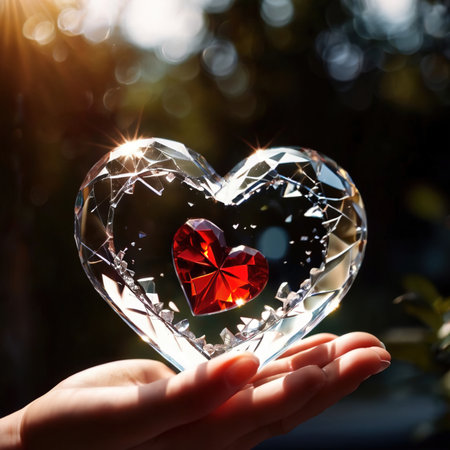 Shattered, broken heart made from glass, fragile romantic relationship that failedの素材