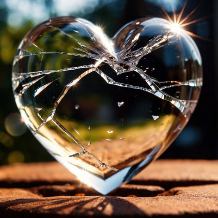 Shattered, broken heart made from glass, fragile romantic relationship that failedの素材