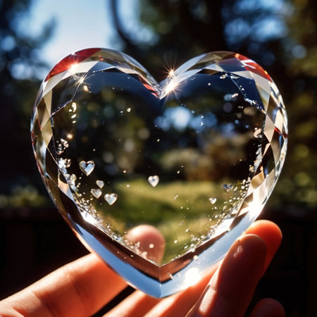 Shattered, broken heart made from glass, fragile romantic relationship that failedの素材